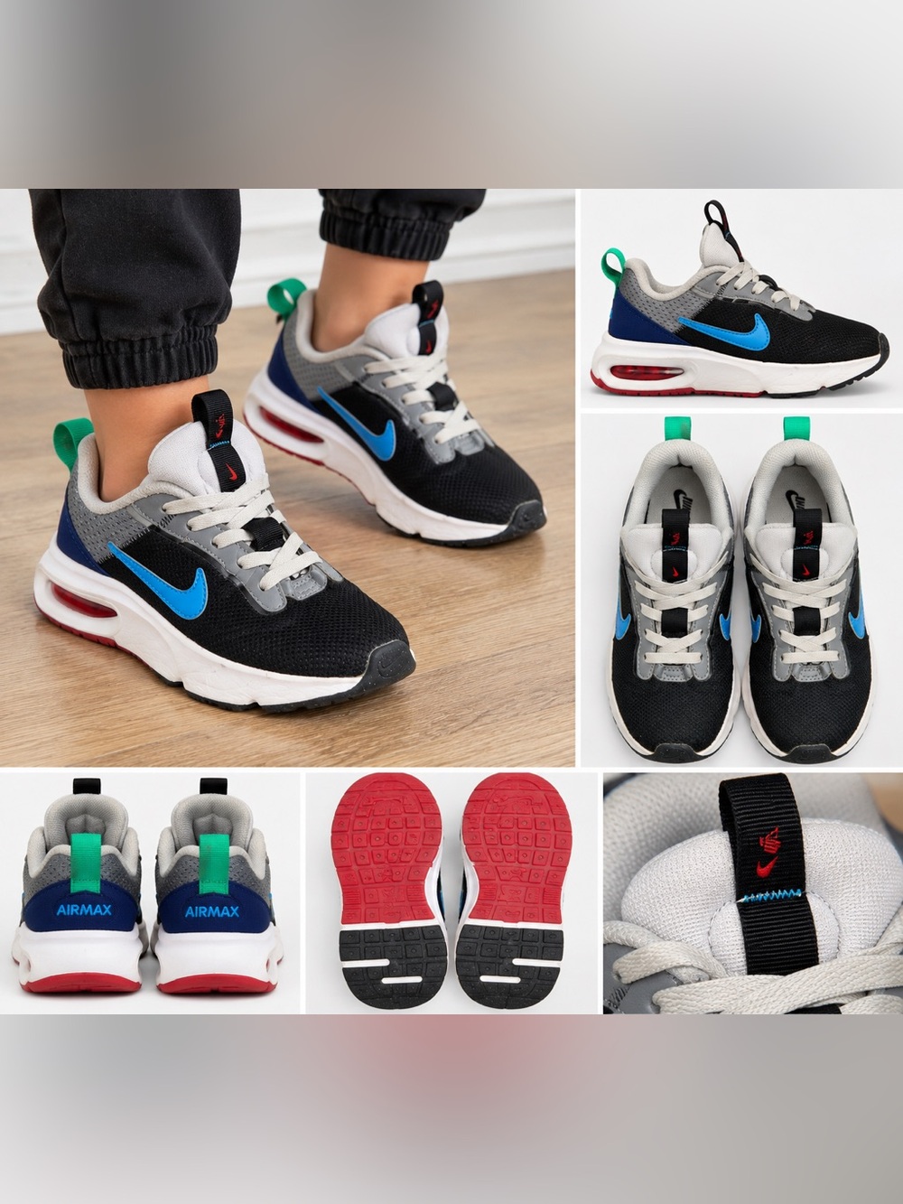 Nike Air Max Kids Sneakers Black Blue Gray Size 2Y